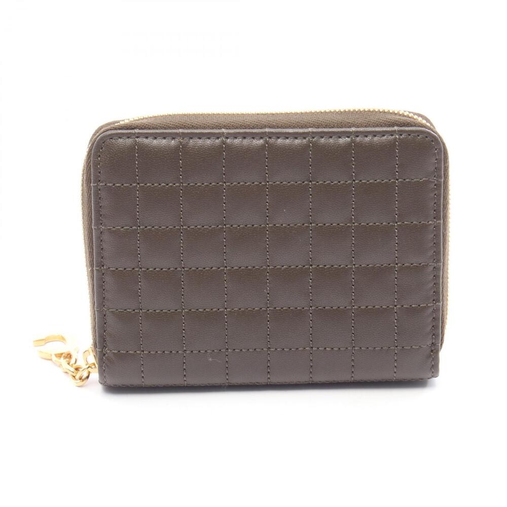 Celine Leather Wallet Zippered khaki Compact Case Wallet Coin Green - Picture 2 of 5